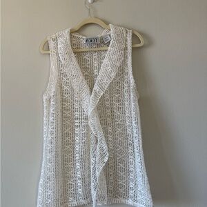 KEREN hart Ivory Crochet Open Weave Vest Vintage Medium